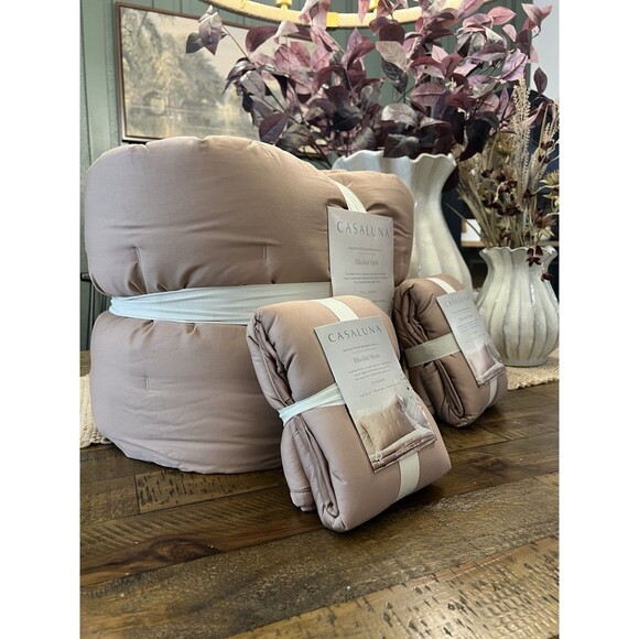 SET Full/Queen Rayon from Bamboo Quilt & 2 Shams Light Adobe Clay- Casaluna NEW - Picture 6 of 9